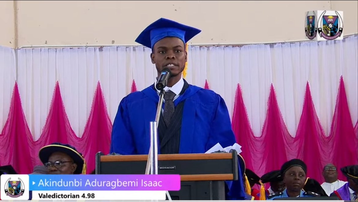 FutaBro's tweet image. VALEDICTORY SPEECH FROM THE VALEDICTORIAN OF THE 36TH CONVOCATION CEREMONY OF THE FEDERAL UNIVERSITY OF TECHNOLOGY AKURE (FUTA)

A very good day to our dear parents, leaders, staff, and to the graduands of today. I am truly honored and overjoyed to stand before you as your…