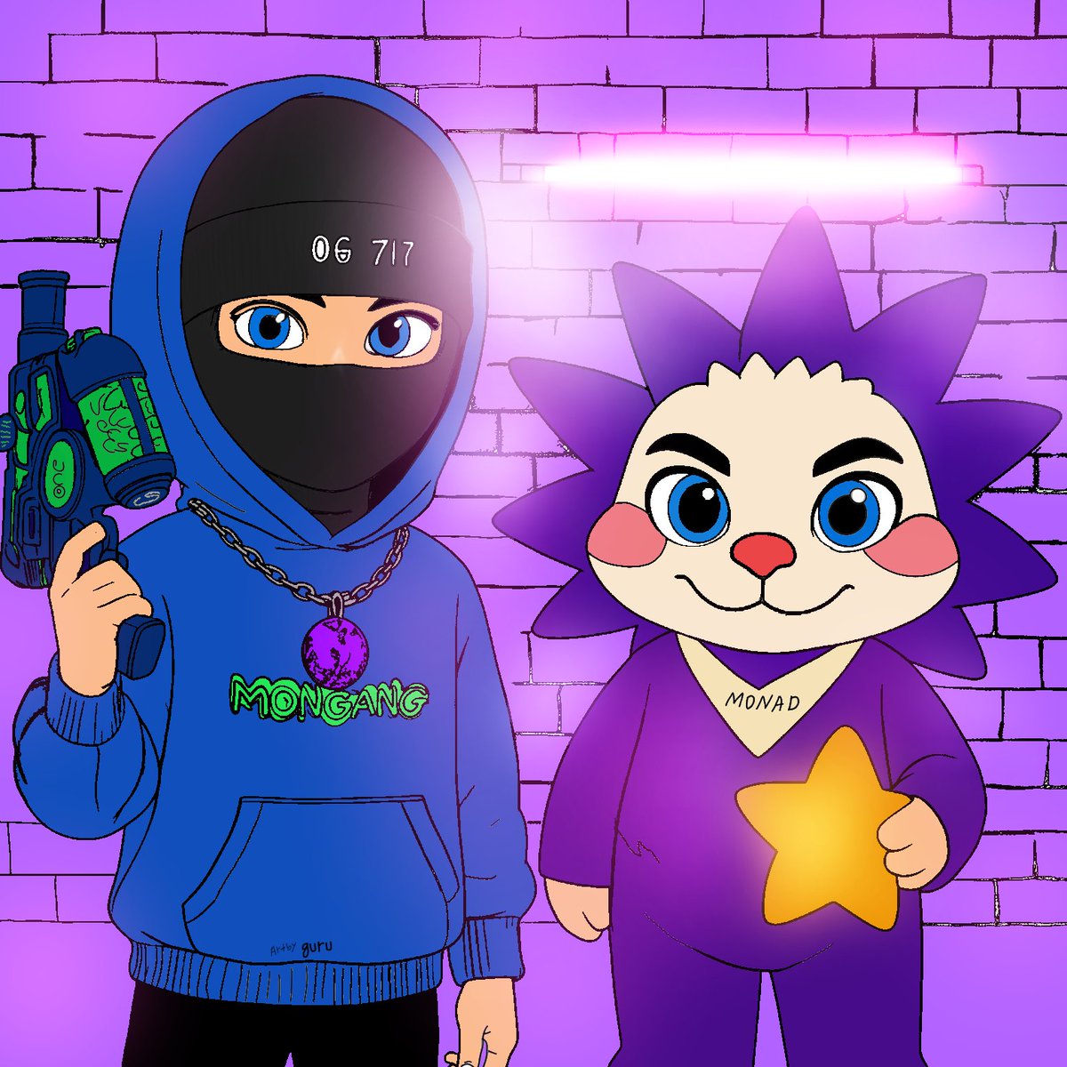 guruttdd's tweet image. 𝗕𝗿𝗲𝗮𝗸 𝗳𝗮𝗿𝗺𝗲𝗿𝘀 

@mongang_xyz and @Lilstarrrs characters are preparing for Monad mainnet launch

Art &amp;gt;1 Mongang x Lilstarrrs 
I hope you love this art 💜
