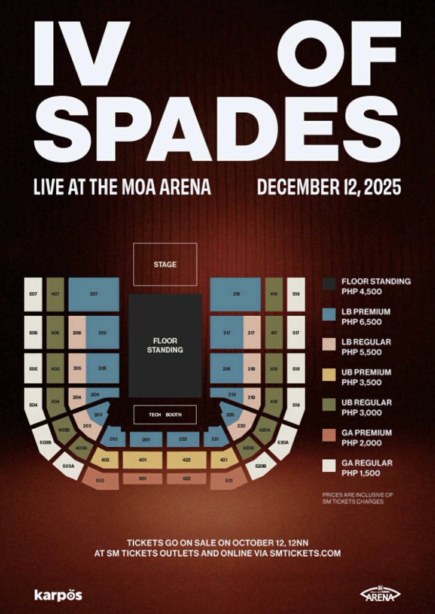 sunkyuucart's tweet photo. wts lfb ivos IV of spades live at the moa arena 

2 floor standing tix - dec. 12, day 1
Php 4,600 ea (9,200 both) same price!
mop: gcash/bank transfer
rfs: got desired seats ☻

can transfer etix or sdd! pm me! 🤍 https://t.co/XcdvoYOUo5