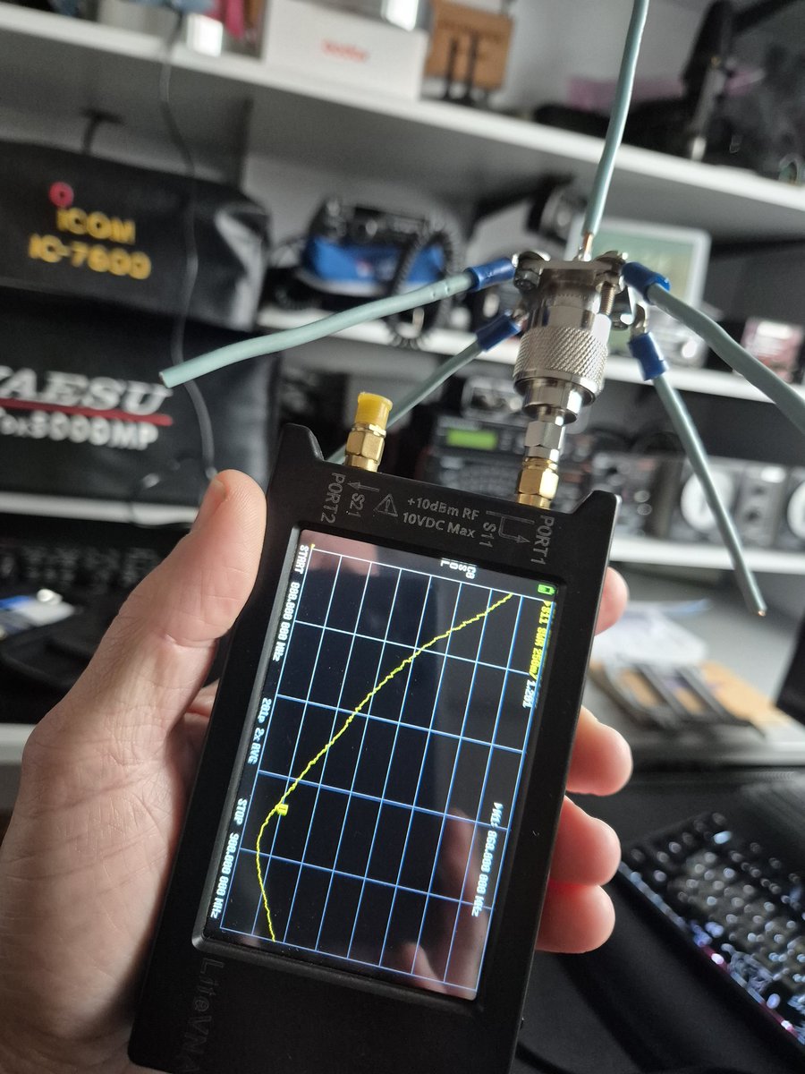 PE1RDP's tweet image. Playing again with 868MHz #meshcore #mesh network. 

The #swr plot of the stock #antenna of my Heltec t114 and a few-minutes-build GP.

#hamradio #hamr #AmateurRadio #measurement #DIY