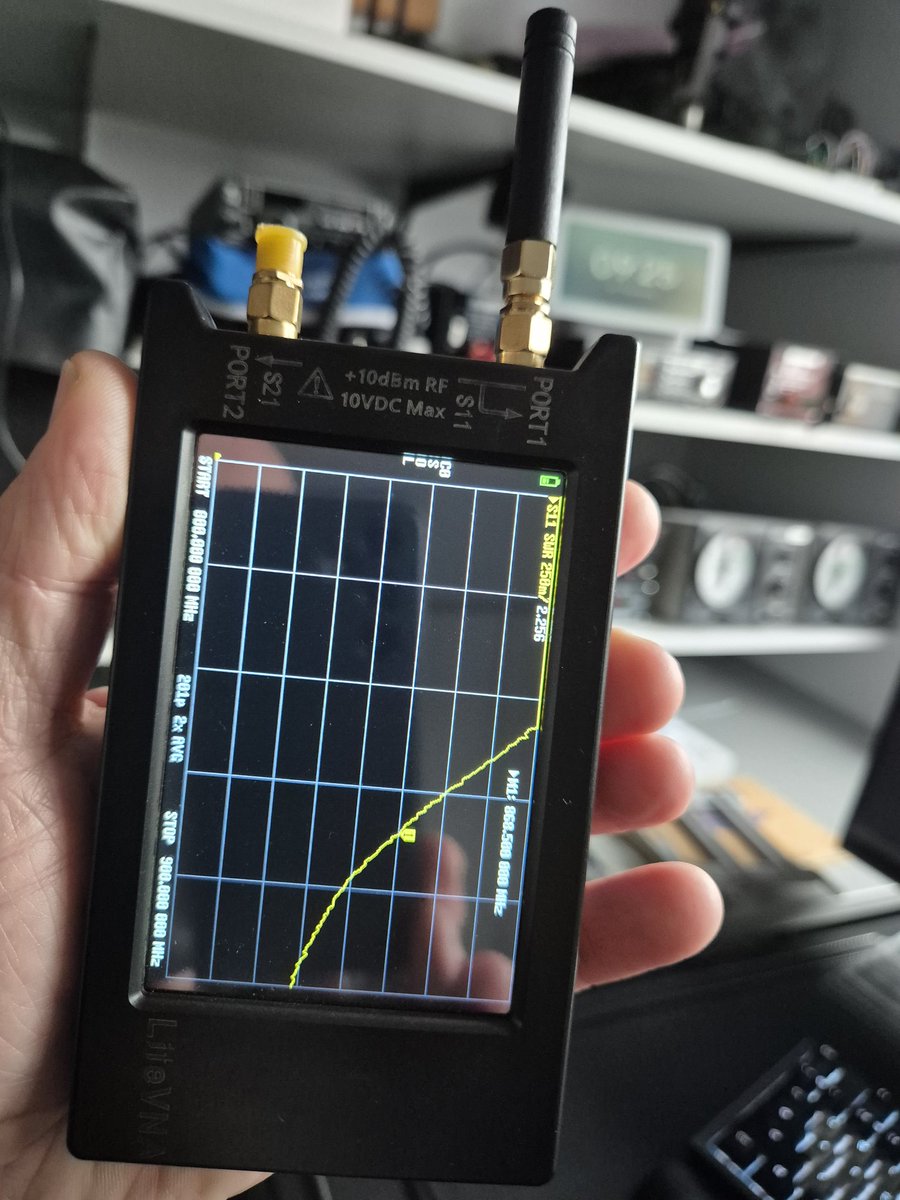 PE1RDP's tweet image. Playing again with 868MHz #meshcore #mesh network. 

The #swr plot of the stock #antenna of my Heltec t114 and a few-minutes-build GP.

#hamradio #hamr #AmateurRadio #measurement #DIY