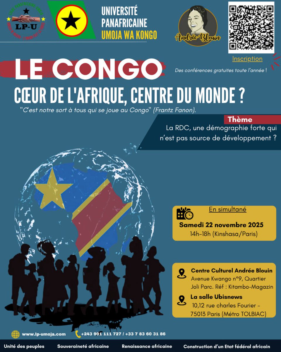 L'Université Panafricaine Umoja wa Kongo <a href="/lpumoja/">Ligue Panafricaine-Umoja</a> reprend le 22 novembre à Kinshasa et à Paris avec une session sur le poids économique et démographique de la RDC dans une Afrique dont elle est le coeur et un monde dont elle est le centre avec un point d'interrogation.
