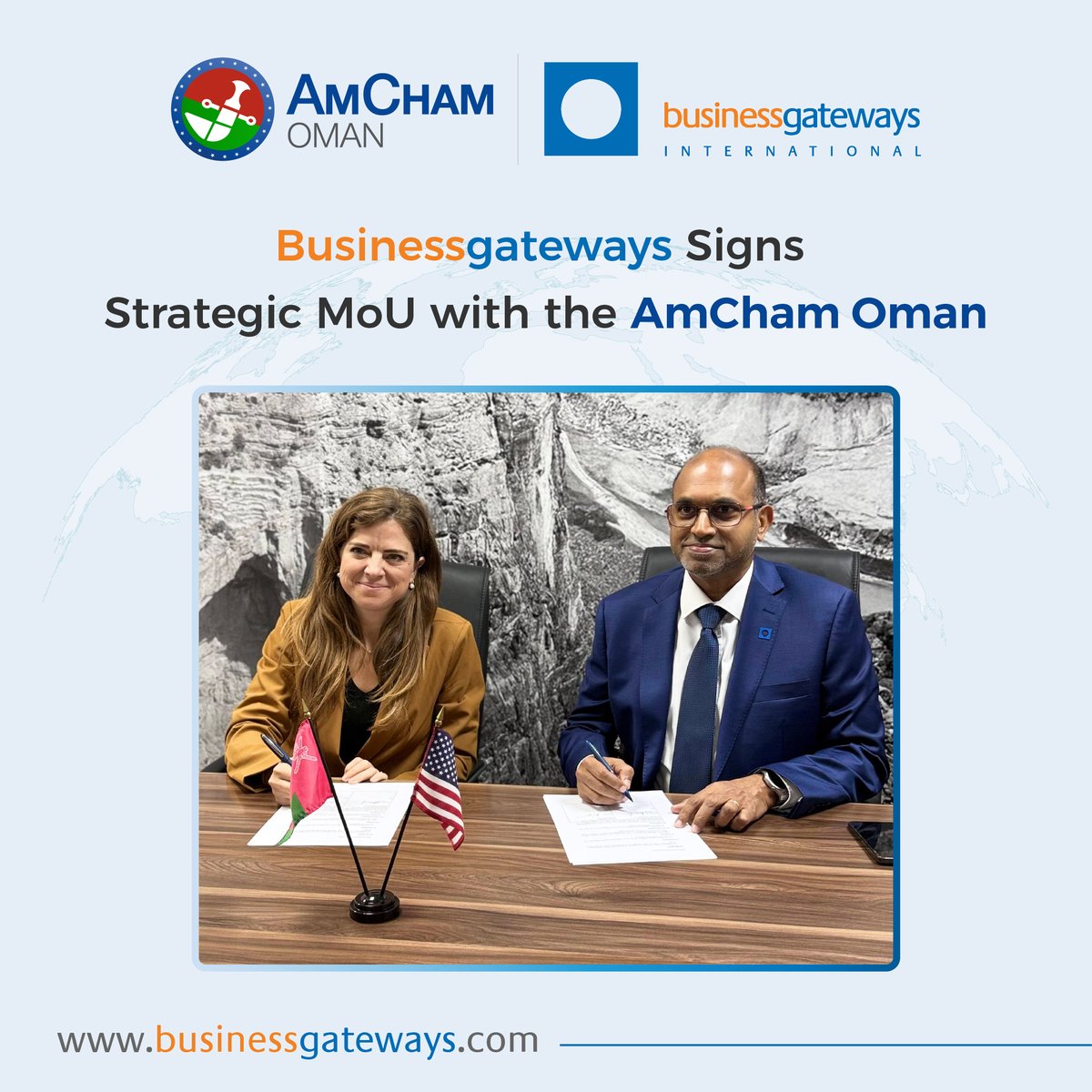 bgi_india's tweet image. Business Gateways International (BGI) and @AmChamOman Sign Strategic MoU  on 11 November 2025 to Strengthen Oman–U.S. Business Connectivity.

Know more: lnkd.in/gJTt4wJs

#BusinessGateways #AmChamOman #OmanUSA #JSRS #TradePartnership #GlobalEngagement #OABC