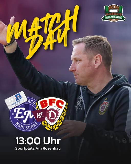 BFCDynamo's tweet photo. Achtelfinale des Berliner Landespokals. In einer Neuauflage des letztjährigen Finals trifft unser #BFCDynamo auf den Oberligisten BSV Eintracht Mahlsdorf. Anpfiff der Partie ist um 13 Uhr auf dem Sportplatz Am Rosenhag. Tickets gibt es an der Tageskasse. #EMBFC https://t.co/OBuCNZHBLy