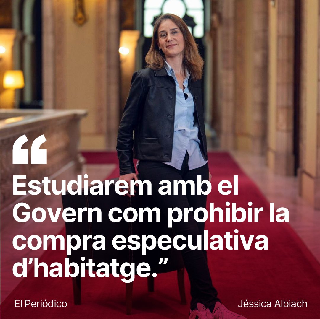 "El Govern i els Comuns ens reunirem en un grup de treball per estudiar com prohibir les compres especulatives.

Hem registrat una llei perquè el Govern doni eines als ajuntaments perquè, mentre duri l’emergència i en zones tensionades, només es puguin comprar si és per viure."