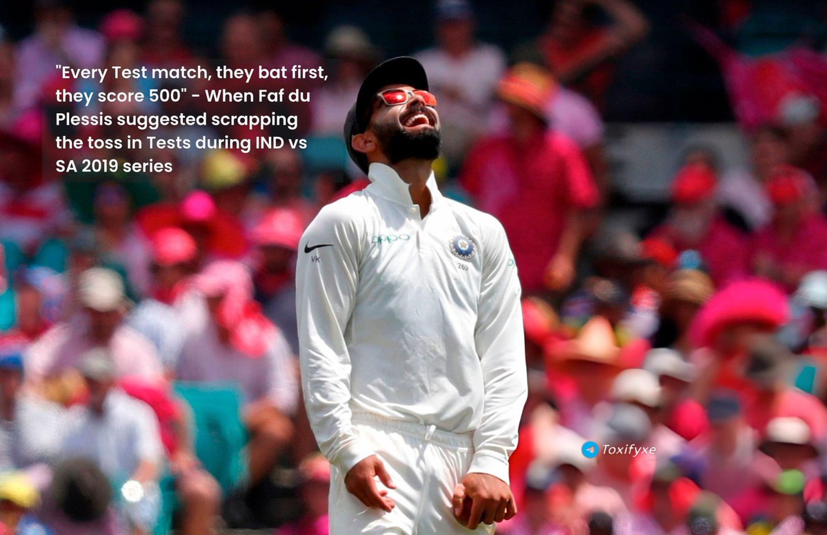 toxifyxe's tweet image. &quot;Every Test match, they bat first, they score 500&quot; – When Faf du Plessis suggested scrapping the toss in Tests during IND vs SA 2019 series

This is how opponents used to portray THE KOHLI- SHASTRI era, No fvckin coach- captain duo can ever come close to them in tests.

#INDvsSA