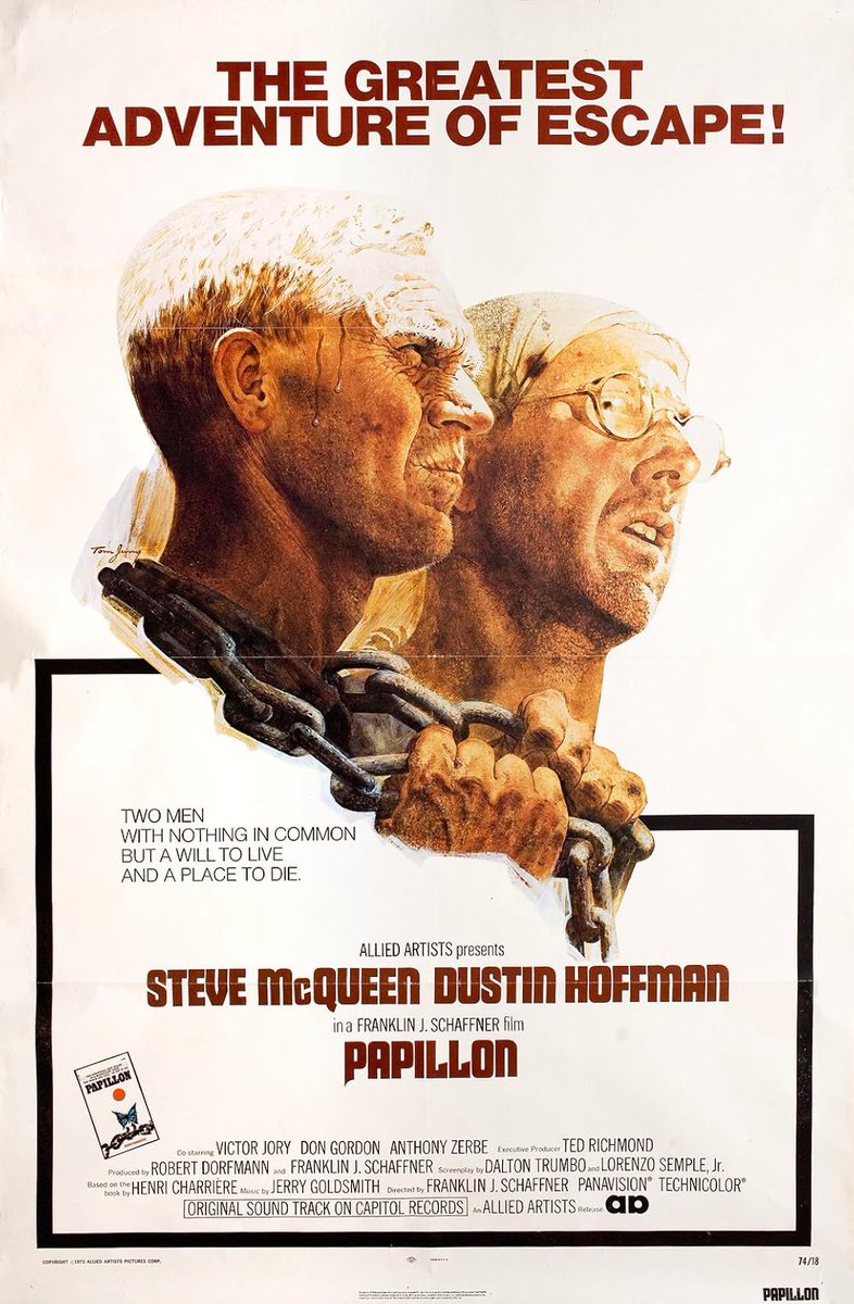 FrankMalfitano's tweet photo. FILM OF THE DAY: 1973 long grim episodic epic based on autobiography of #French criminal #SteveMcQueen👏 sent to remote island prison befriending timid counterfeiter #DustinHoffman 🎥by #FranklinJSchaffner with many familiar faces in cast #DonGordon #GeorgeCoulouris #AnthonyZerbe https://t.co/N4918HFN8i