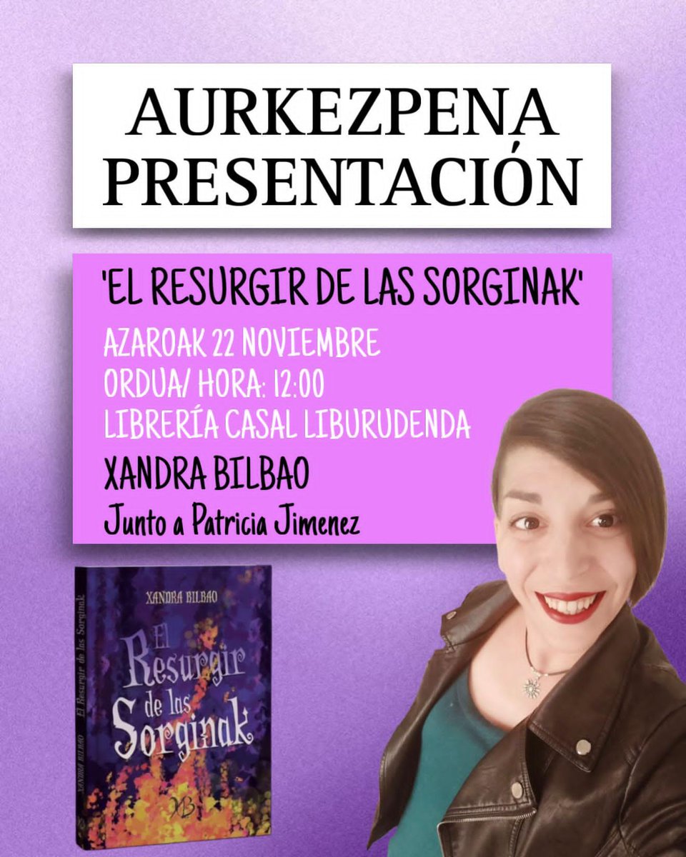 Seguimos con las presentaciones de "El Resurgir de las Sorginak"

Está vez nos vamos a Librería Casal de la mano de la genial Patricia Jiménez, que moderará la presentación.

¡No os lo perdáis! 💜