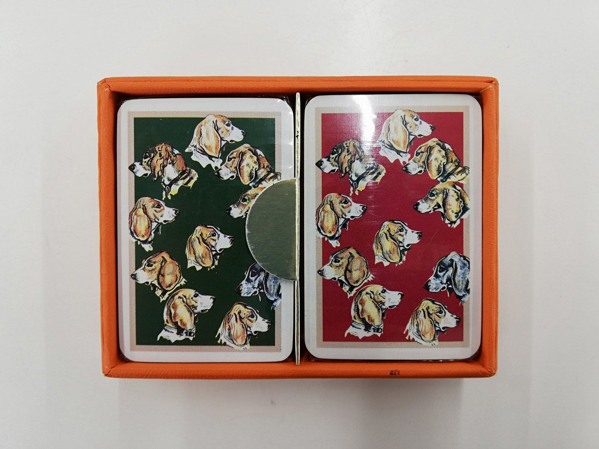 美品/エルメス ドッグプリント ミニ トランプ レザーケース レッド 未使用品 エルメスの未開封ミニトランプを買取させていただきました🃏 犬柄が