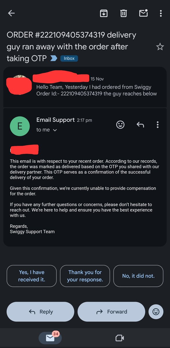 MSDian219's tweet photo. @Swiggy The delivery guy reached my building, took the OTP over call, and never delivered the order. Despite giving front-door camera proof + call recording, your team denied my claim. No action against him, no refund. Is this how you resolve issues?
#Swiggy #FoodDelivery #Scam https://t.co/kakxcSeK8Z