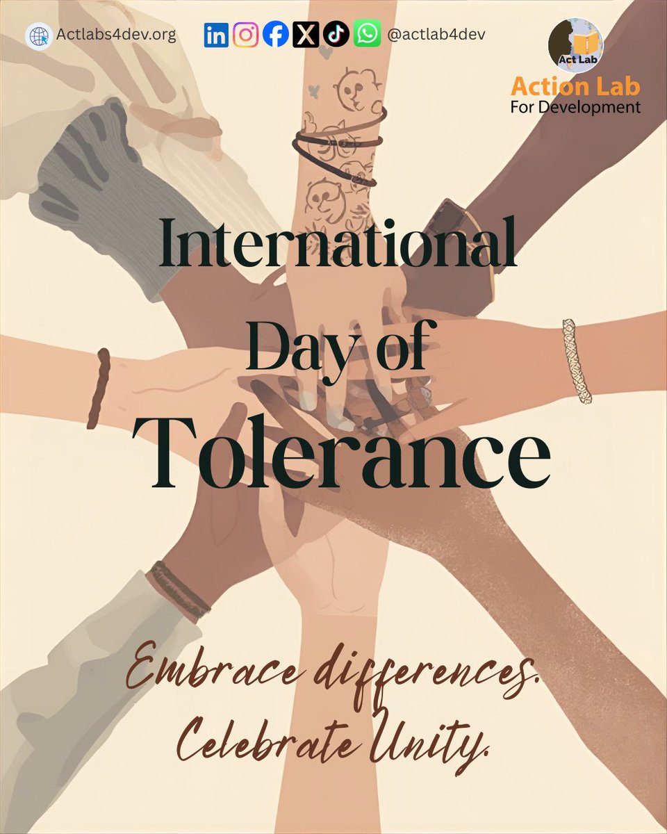 ActLab4Dev's tweet image. Today, 16th November, marks the UN International Day for Tolerance. At ACTLAB, tolerance is central to our mission, shaping how we engage with communities and support those whose voices are overlooked. Let’s use this day to reflect and take action towards a more inclusive world.