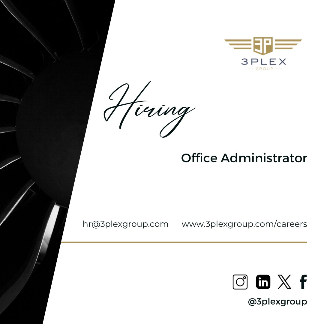 3plexGroup's tweet photo. 3PLEX GROUP is seeking a reliable, organised, and proactive Office Administrator to support our daily operations.

https://t.co/IVANWxYsLZ
hr@3plex.aero

#3plexgroup #malta #aviation #maltajobs https://t.co/ZZLJNn0aZM