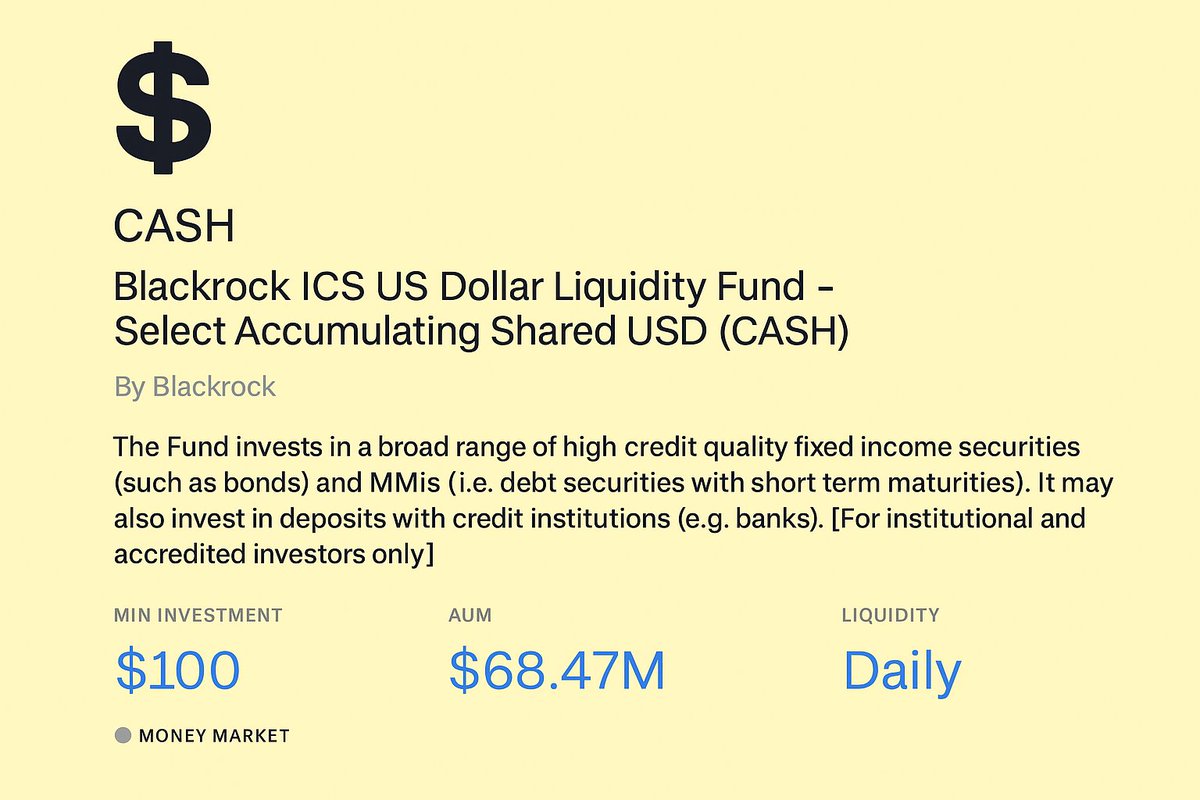 kryzlon's tweet photo. BlackRock money market products are not some far future idea. They are already live onchain through KAIO.

CASH gives users stable money market exposure with daily liquidity and a low entry point, backed by one of the most trusted issuers in global finance.

@KAIO_xyz keeps expanding the range of regulated funds onchain and proves that permissionless finance can work together with compliance.