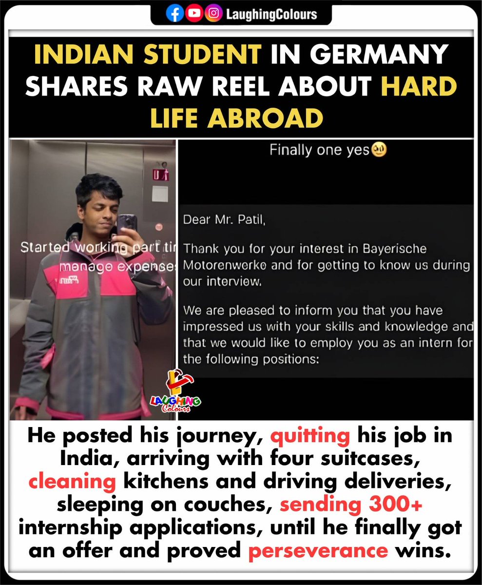 LaughingColours's tweet image. Overseas student life shows real struggle 🧳

#IndianStudent #LifeInGermany #StruggleAndSuccess #StudyAbroadRealities #InternationalJourney #NeverGiveUp