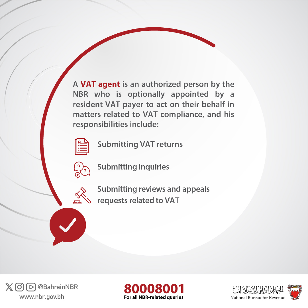BahrainNBR's tweet image. #Frequently_Asked_Questions
What is a #VAT Agent?

#NBR #Bahrain #BahrainNBR