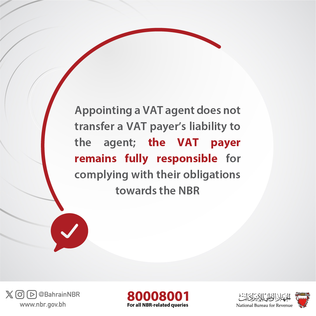 BahrainNBR's tweet image. #Frequently_Asked_Questions
What is a #VAT Agent?

#NBR #Bahrain #BahrainNBR