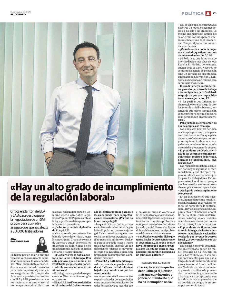 MikelTorresEJGV's tweet photo. 📰 Comparto mi entrevista que se publica hoy en @elcorreo_com , donde abordamos con claridad algunos de los retos más importantes para Euskadi.

❎ Es un error de ELA y LAB apostar por los vetos. Reivindicamos el diálogo social. 

https://t.co/FAK5xmtTDE https://t.co/H4TbnspaXV