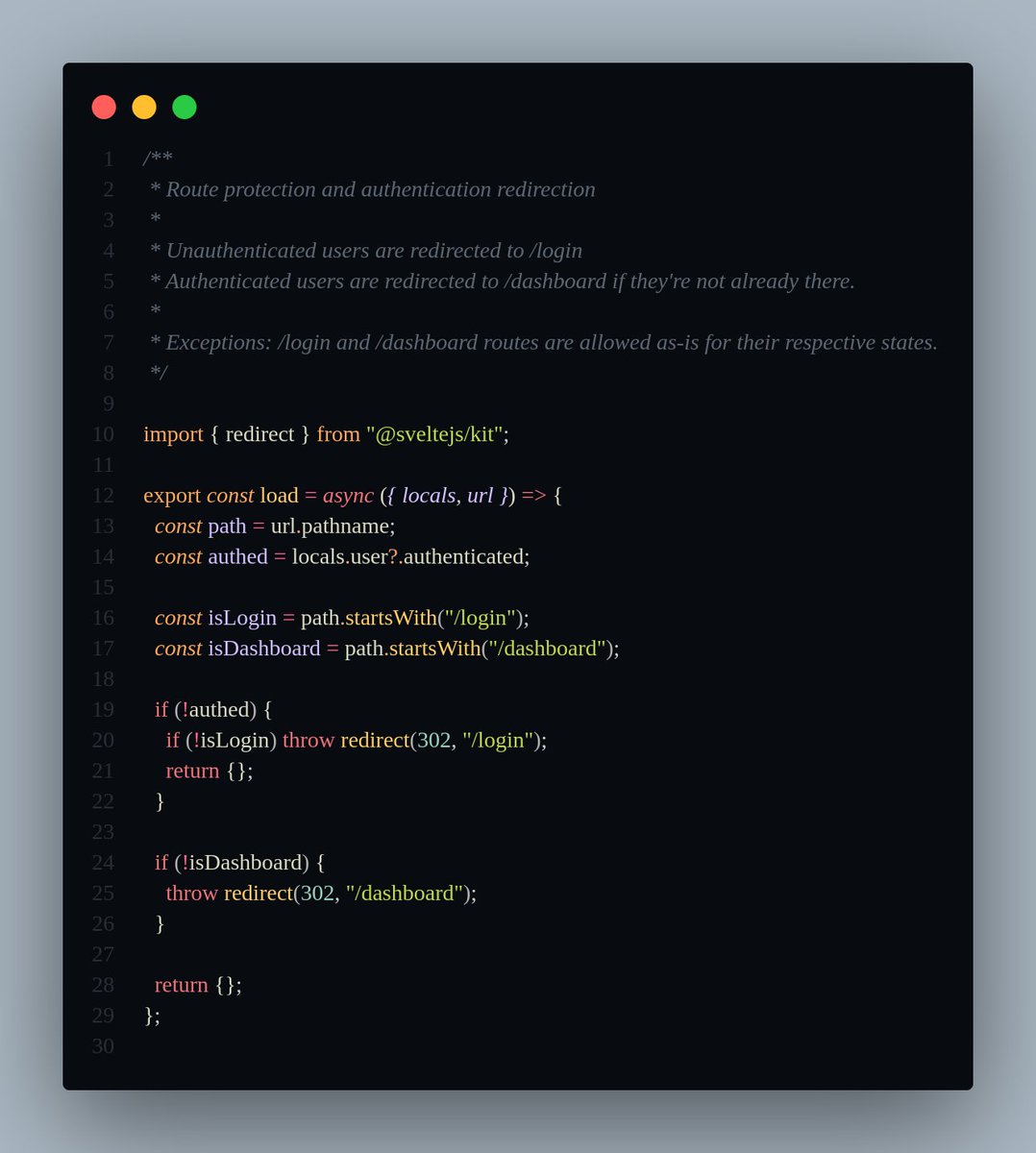 itskokeh's tweet image. I momentarily got into an auth redirect loop that got me stuck for hours.
Don&apos;t forget to whitelist your auth routes. SIMPLE but EASY to miss
