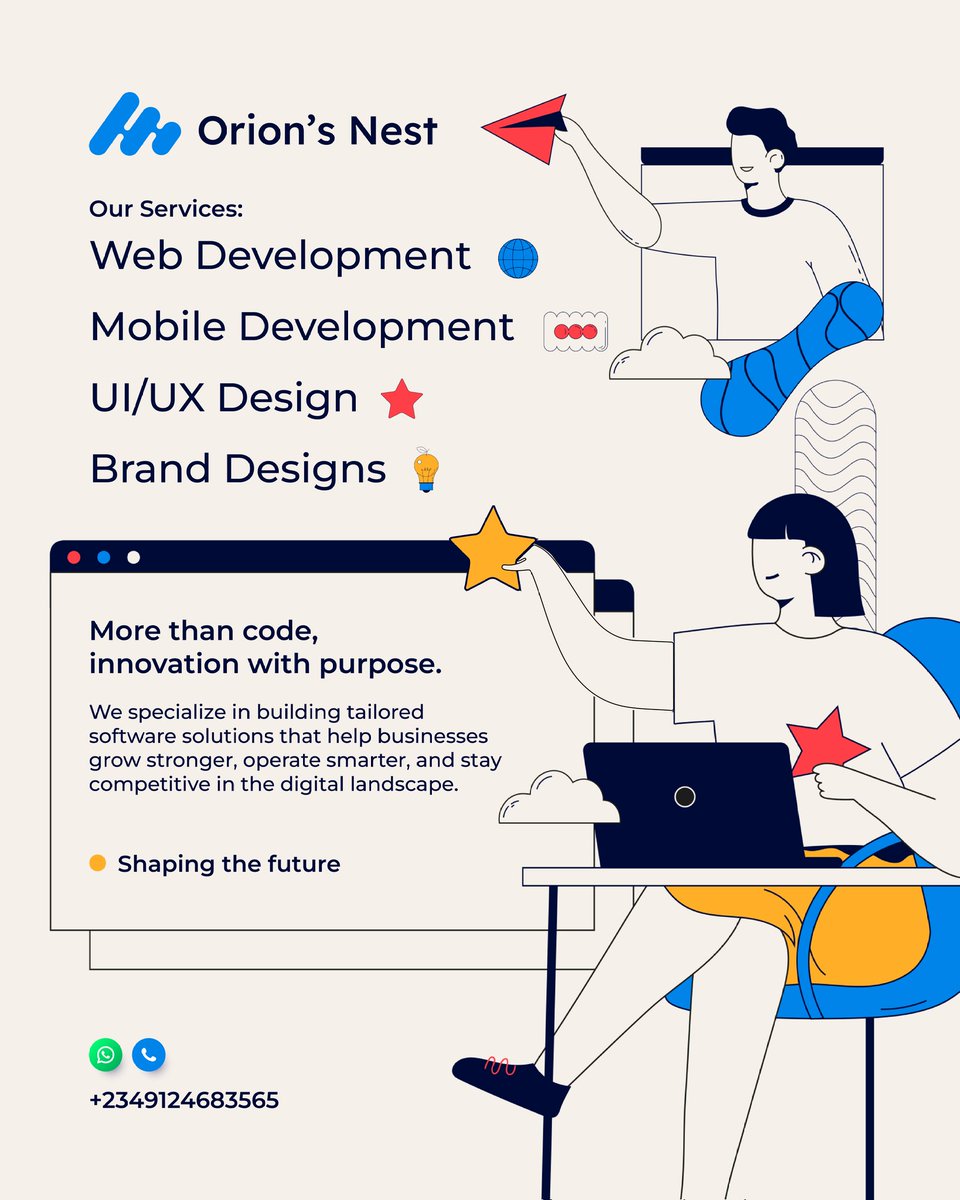 kelvinescka's tweet photo. @peace_igho Need a website, mobile app, or UI/UX design that truly stands out?
Orion’s Nest specializes in crafting high-quality digital experiences that elevate your brand and engage your audience. https://t.co/jAgcwYLkwx