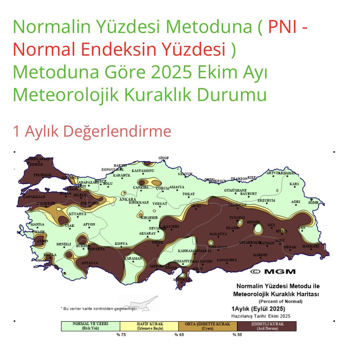 tarimyazari's tweet image. Şiddetli kuraklık devam ediyor

Meteoroloji Genel Müdürlüğü’nün kuraklık haritalarına göre Ekim ayında;
- Trakya, Marmara, Akdeniz  ve Güneydoğu Anadolu’nun tamamı,
- İç Anadolu ve Doğu Anadolu’nun büyük bölümü 
- Ege’de lokal düzeyde 
ŞİDDETLİ KURAKLIK (acil durum) yaşandı.
👇👇
