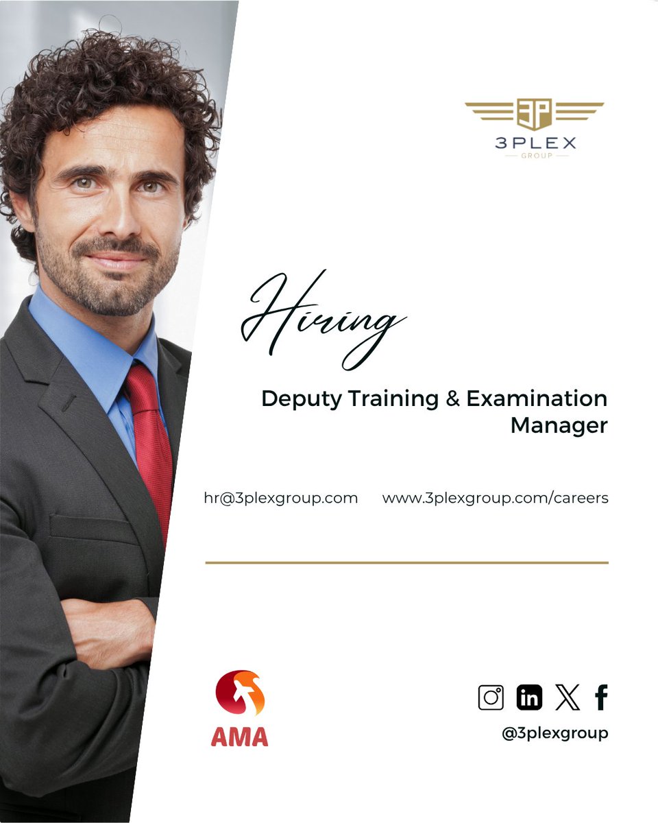 3plexGroup's tweet photo. AMA - Aviation Maintenance Academy, part of 3PLEX GROUP, is hiring a Deputy Training &amp; Examinations Manager to help lead and shape our Part-147 training operations.

https://t.co/m8lyVBKS2W
hr@3plex.aero

#aviation #malta #3plexgroup #aviationcareer #aviationjobs #hiring https://t.co/WBASqR8aLN