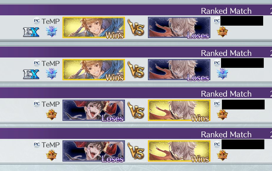 i kind of feel bad but like i was grinding on Abel, 
faced against this Luci, 
I lost 0-2 and they got GM
Decided to go on EX Gran and i queued up against them again,
Stole 50 gems and another 12 and then i got off😭😭😭
My bad yall