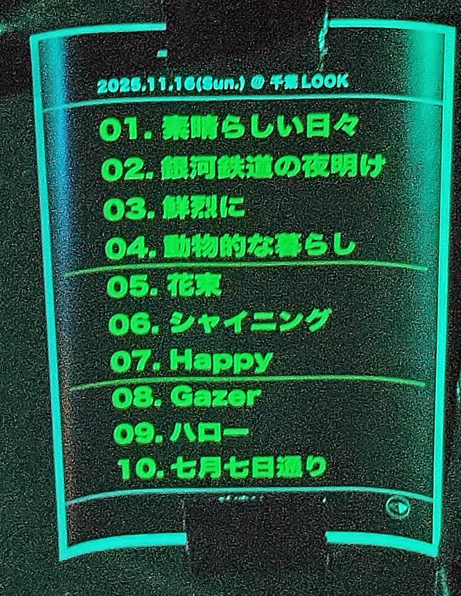 2025.11.16 時速36km セトリ ルサンチマン 一生モノツアー 初日 千葉