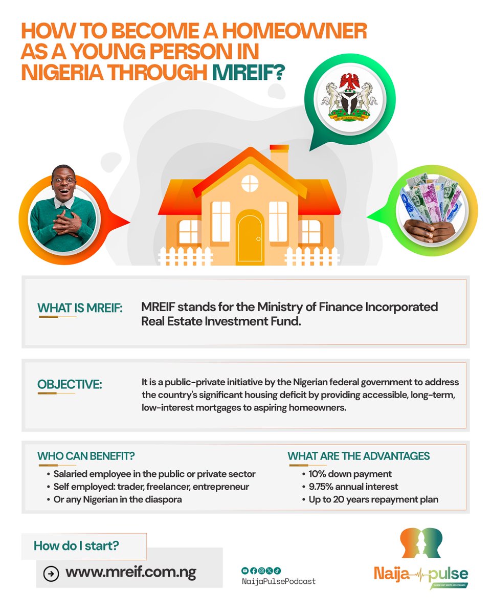 Here is an explainer on MREIF by <a href="/FinMinNigeria/">Federal Ministry of Finance</a> and how young Nigerians can access mortgage at single interest rate.

#NaijaPulse #NaijaPulsePodcast #MERIF #Morgage