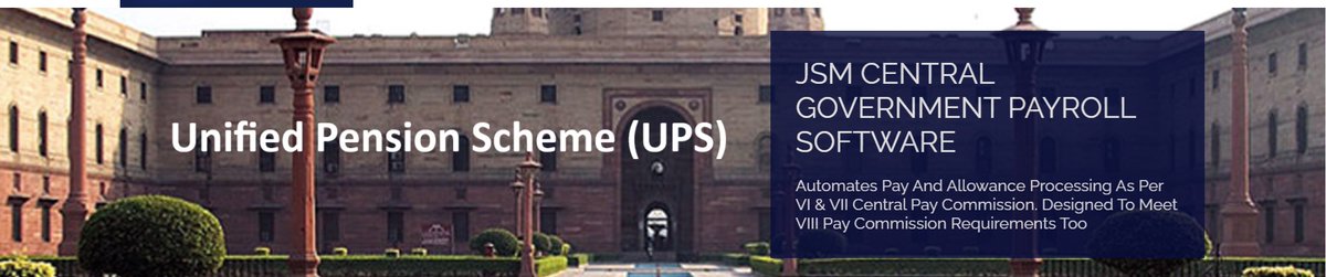 JSMHRISSoftware's tweet photo. JSM Central Government Salary Software implementation of Unified Pension Scheme (UPS) for Central Govt staff within the existing NPS architecture regulated by the Pension Fund Regulatory and Development Authority &amp; applicable to both serving &amp; retired Emp. https://t.co/wpWKl0y6Gn https://t.co/KEuaubj7Lj
