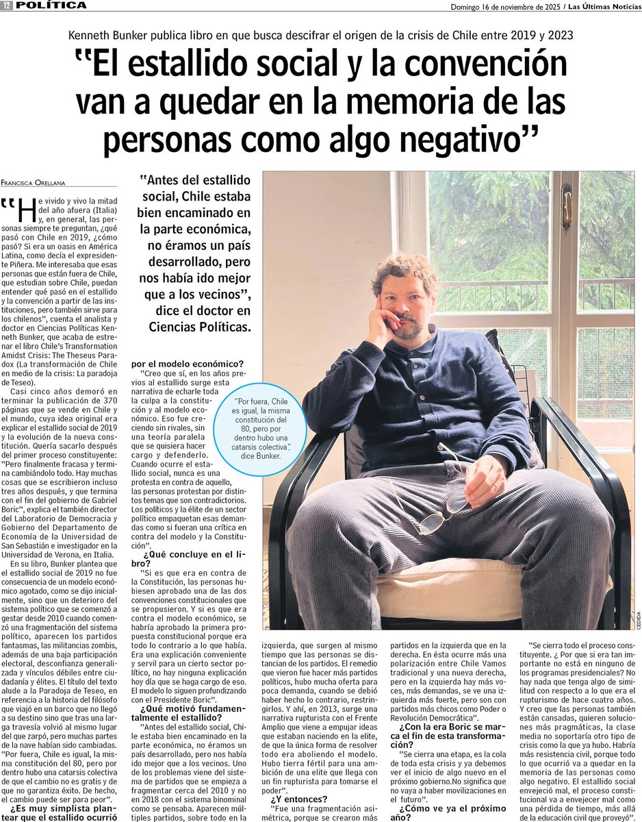 hoy entrevista en Las Últimas Noticias <a href="/lun/">Las Últimas Noticias</a> sobre mi nuevo libro: 

Chile's Transformation Amidst Crisis: The Theseus Paradox