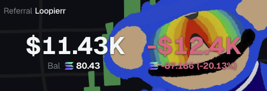 Loopierr's tweet image. Day 9-10/50 of $500K Christmas Challenge 🎄🎅

-$12,400 or -87 SOL
+$15,000 EVM

Total:
$85,600

*Sorry been inactive this weekend. I will be back better tomorrow for a fresh week. We got a lot of grinding to do as we&apos;re behind quota. I still feel optimistic just did some self…