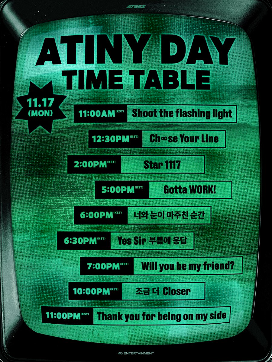 ATEEZofficial's tweet image. [🪐] &apos;Dream7eam ATINY&apos; TIMETABLE

끈끈한 한 팀으로 나아가기 위한
과정들을 확인해 보세요🌏

*중간 중간 깜짝 선물도 준비되어 있으니 끝까지 함께 해요👀

#ATINYDAY #ATINY #에이티니 #ATEEZ #에이티즈
#Dream7eam_ATINY