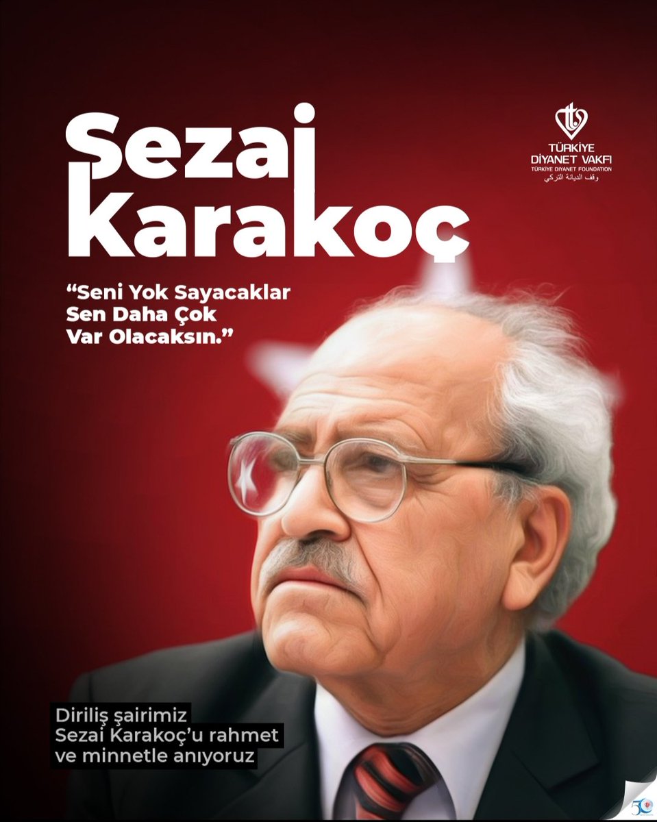 Diriliş şairi büyük üstat Sezai Karakoç'u vefatının 4'üncü seneidevriyesinde rahmetle anıyoruz. 

Sezai Karakoç, kelimeleriyle ruhları dirilten bir şair, düşünceleriyle ufuk açan mümtaz bir mütefekkirdi.
Bugün onun fikirlerine ve sanatına saygı, Türk edebiyatına minnet günüdür.