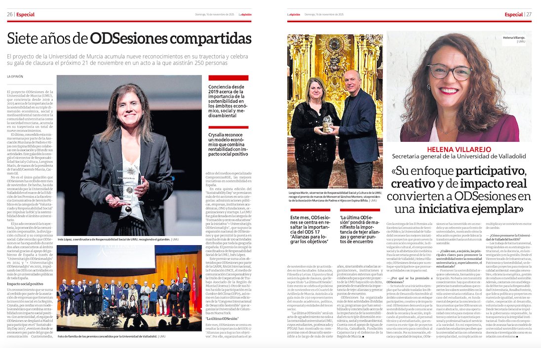 UmuODSesiones's tweet image. BALANCE | 7️⃣ años de #ODSesiones compartidas.

🏫♻️ El proyecto de la @UMU  acumula 9️⃣🎖️ reconocimientos en su trayectoria y celebra su gala de clausura el próximo 21 de noviembre.

📰 Gracias a la @diariolaopinion.

laopiniondemurcia.es/murcia/2025/11…
