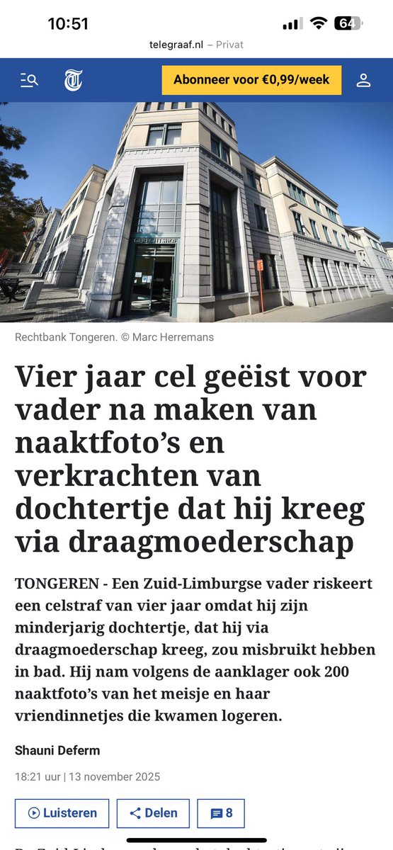 missdelein2's tweet image. 4 Jahre Haft für einen alleinstehenden 43-jährigen Mann aus Amsterdam gefordert, der ein 3-jähriges Mädchen sexuell missbrauchte, welches er via Leihmutterschaft für $ 100.000
in den USA gekauft hatte. Das Urteil wird in 2 Wochen erwartet.