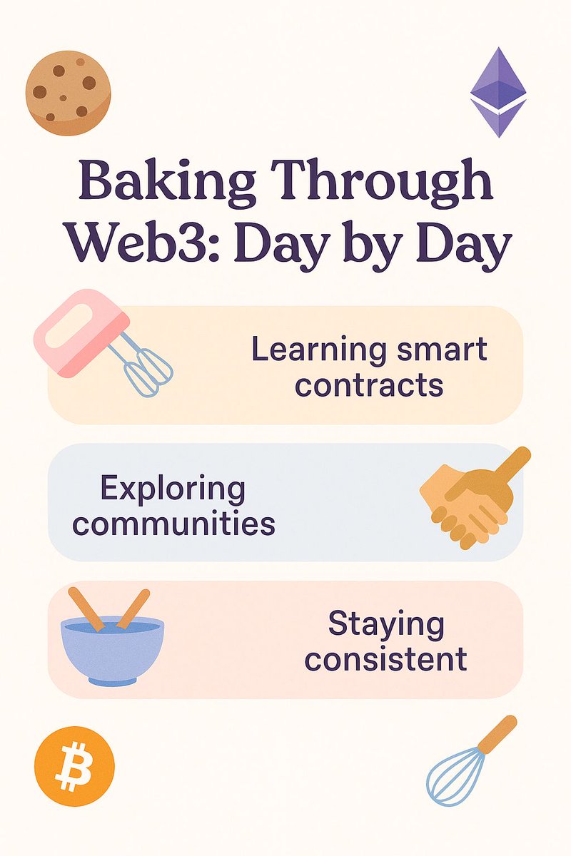 Theweb3baker's tweet image. &quot;Still baking my way through Web3 🍞➡️🧠

Spent the last two days observing, learning &amp;amp; connecting.  
This space is deep, but I’m here for it!  
Any beginner-friendly resources or communities y’all recommend?

#Web3Journey #TheWeb3Baker #LearnInPublic&quot;