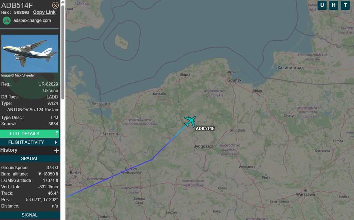 PolishMilRadar's tweet photo. 📅16.11🕒10:56LT - 🇺🇦✈️ AN-124 do Gdyni Babich Dołów

🇺🇦 Antonov Airlines
✈️Antonov AN-124 "UR-82029"
#ADB514F zniżanie↘️
🛫Lipsk #EDDP 🇩🇪
🛬 Baza Lotnictwa Morskiego Gdynia Babie Doły #EPOK 🇵🇱
🔗https://t.co/j7QZrN5ZsR

#POLMILRADAR https://t.co/XGY7HCkuRr