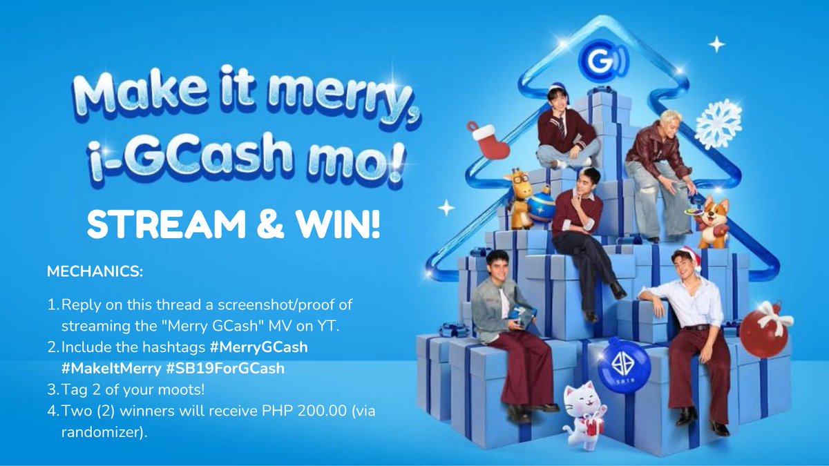 grrawrpautlongs's tweet photo. [GCASH GIVEAWAY ALERT! 📢]

Rawr! Stream and get a chance to win PHP 200.00 GCash credits! 😌

Checkout the mechanics below.

STREAM IT HERE:
🔗 https://t.co/NCfQcNg5My

@SB19Official #SB19
#MerryGCash #MakeItMerry #SB19ForGCash https://t.co/wKBcosbvEa