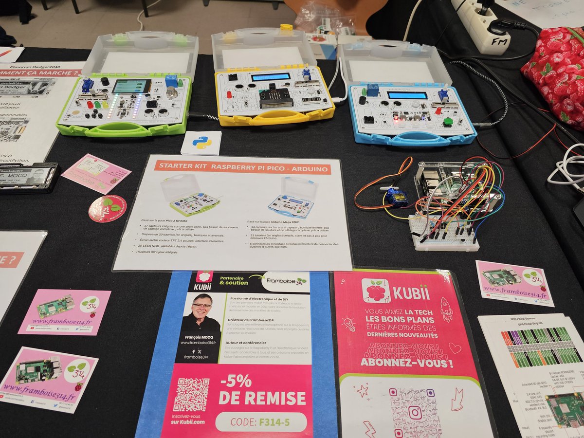 framboise314's tweet image. Passez nous voir sur le stand Framboise314 au @capitoledulibre a Toulouse
Decouvrez le @Raspberry_Pi 500+ et les valises pedagogiques @arduino #raspberry pi Pico et micro:bit de @Elecrow1 , commercialisées en France par @Kubii_RPi