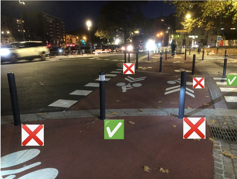 opération conjointe 2P2R-TM "Cycliste brillez" réalisée cette semaine
Mais à quand l'opération "𝐏𝐨𝐭𝐞𝐥𝐞𝐭𝐬 𝐫𝐞́𝐟𝐥𝐞́𝐜𝐡𝐢𝐬𝐬𝐞𝐳"?
Le contraste visuel est légalement obligatoire. Parfois, Toulouse le met, parfois non
👉 cause d'accident, merci de réagir Toulouse