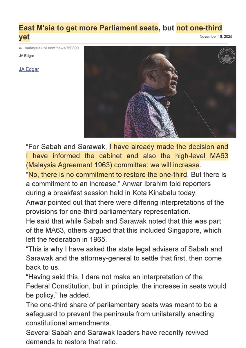 jameschin110's tweet image. 😡😡😡 DSAI says #Sabah #Sarawak will not get 1/3 but will see an increase. This is code for saying there will be an increase in Malaya seats as well, thus 1/3 is not possible. He is also signalling that S/S seats may go up to about 30% max.
Malaya will never give power to Borneo