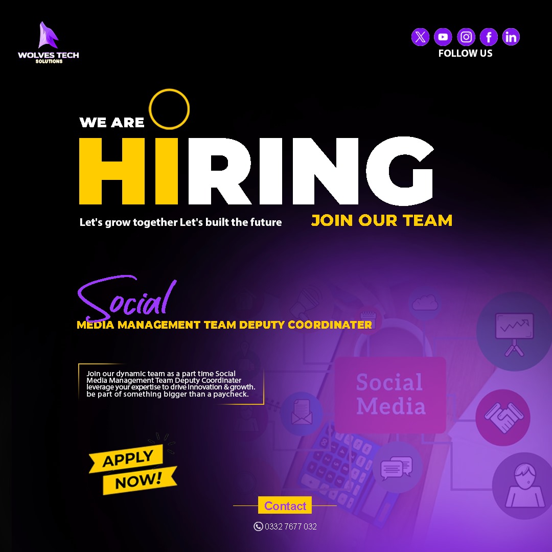 WolvesSolution's tweet image. WOLVES TECH SOLUTION is looking for a Part-Time Social Media Management Team Deputy Coordinator to help manage our online presence and support our dynamic social team.