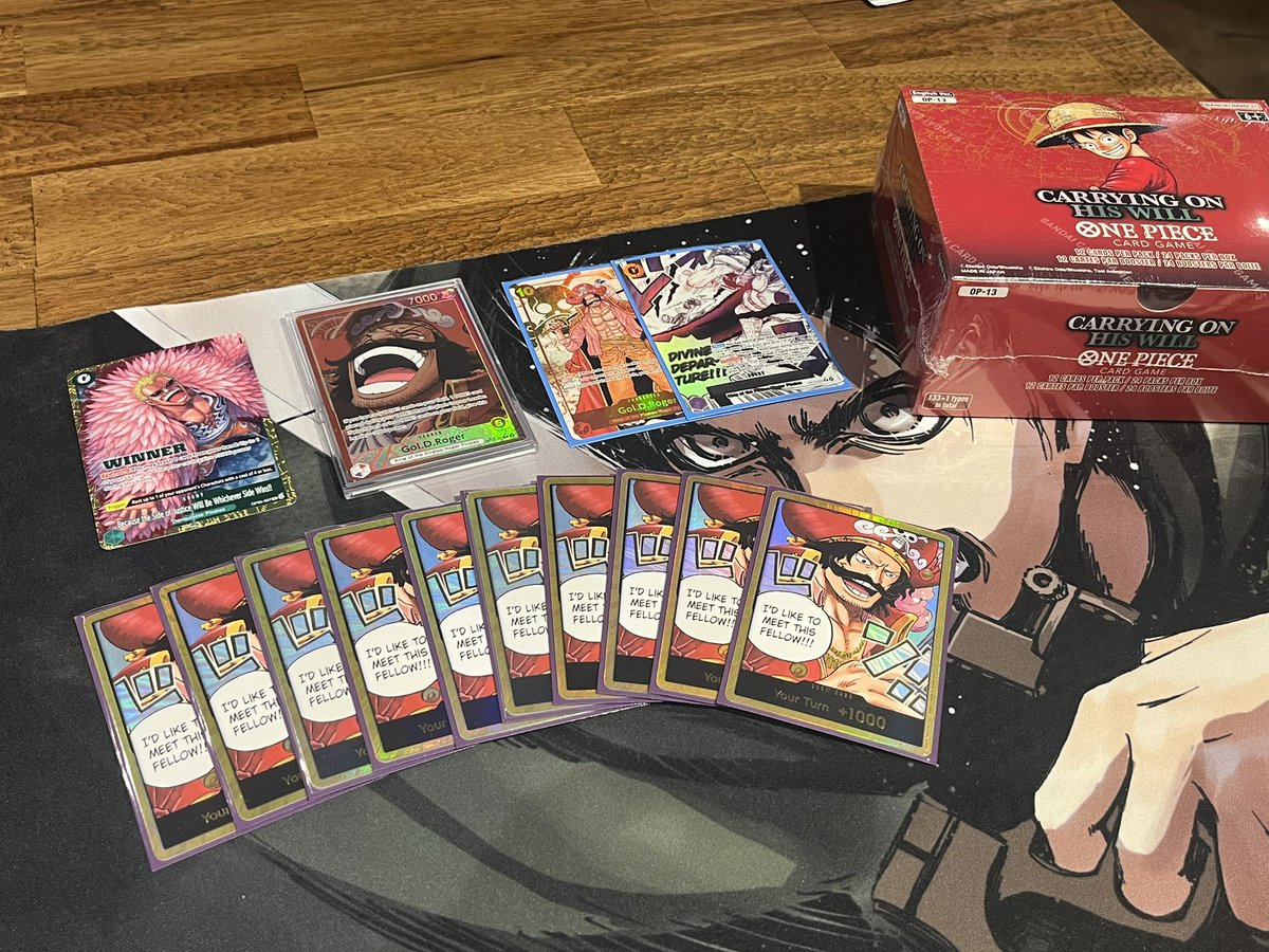 RyInfinity's tweet image. Two @VegasOPL tourneys in one day! First ever box win. Roger too fun. 

Case Tourney - G Zoro
❌ Imu
❌ RG Luffy
⭕️ Bye
✅ Imu
✅ Roger

Box Tourney - Roger
✅ G Bonney
✅ Ace
✅ Imu
✅ RG Luffy