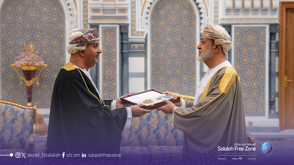 #SalalahFreeZone extends its warmest congratulations to H.E. Sheikh Dr. Ali bin Masoud Al Sunaidy, Chairman of the Public Authority for Special Economic Zones &amp; Free Zones (OPAZ), on being awarded the Royal Commendation Order, First Class.
Wishing His Excellency continued success