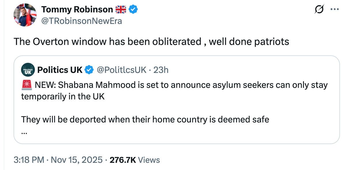 The Labour Government reeling off the same far-right talking points on immigration. And look who is celebrating. The far right. 

There is a political alternative that won’t ever scapegoat those fleeing war, persecution and torture

join.greenparty.org.uk