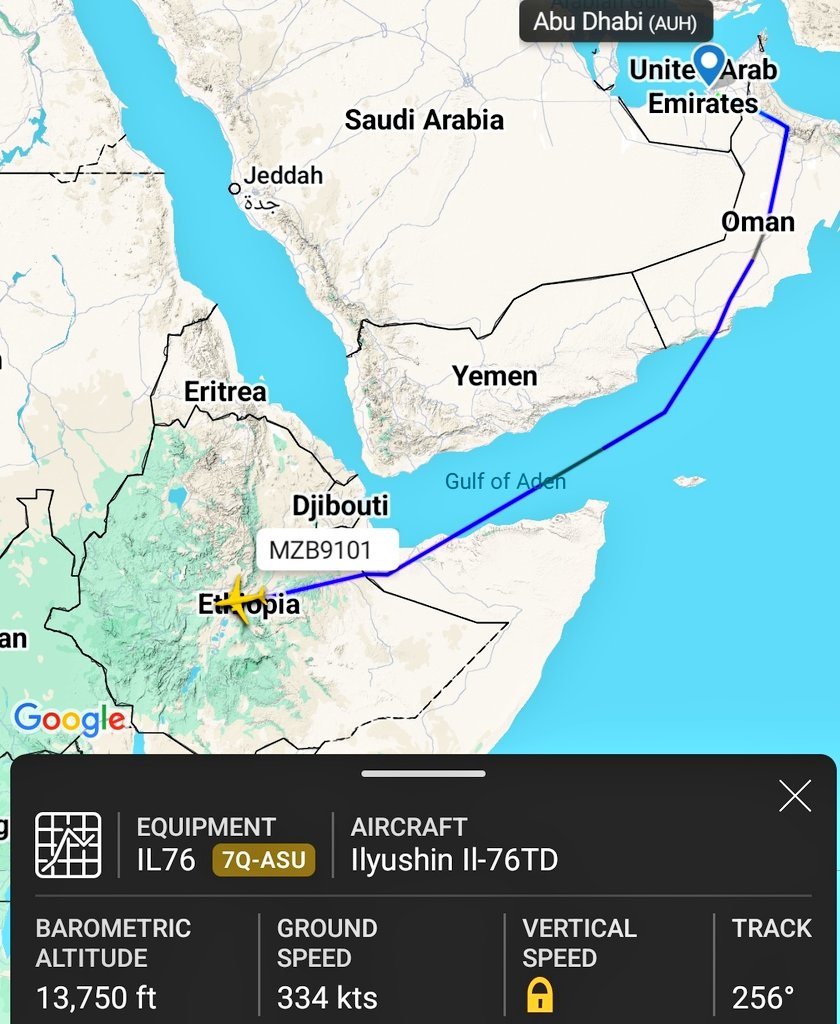 Zebu Air’s IL-76TD cargo aircraft (7Q-ASU) has arrived in Ethiopia 🇪🇹, this time landing at Harar Meda Airbase. It marks the first UAE-linked 🇦🇪 cargo flight to arrive in the airbase since Sept 2025, after all traffic had been diverted to 🇪🇹 Bole Airport during runway renovations