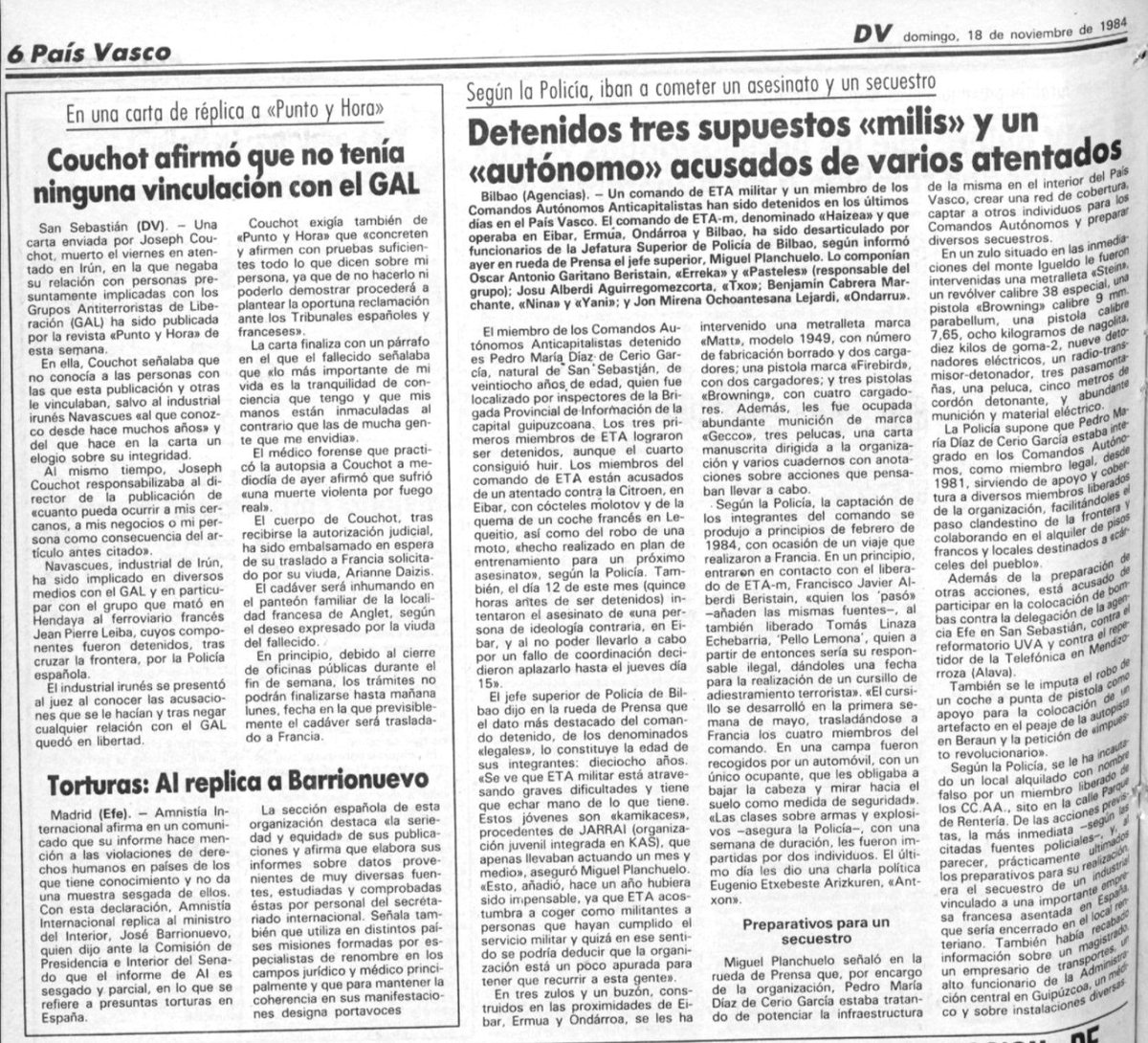 ConsuorF's tweet photo. #TalDiaComoHoy de 1984 #ETA asesinó mientras comía en #Behobia a Joseph Couchot, era empresario. La revista "Tiempo" lo señaló y ETA lo mató, normalmente ese "trabajo' lo hacía #Egin.

La víctima ya responsabilizó a su director de lo que le pudiera pasarle. Y pasó. 

🧵 https://t.co/xrkzKnR8uO