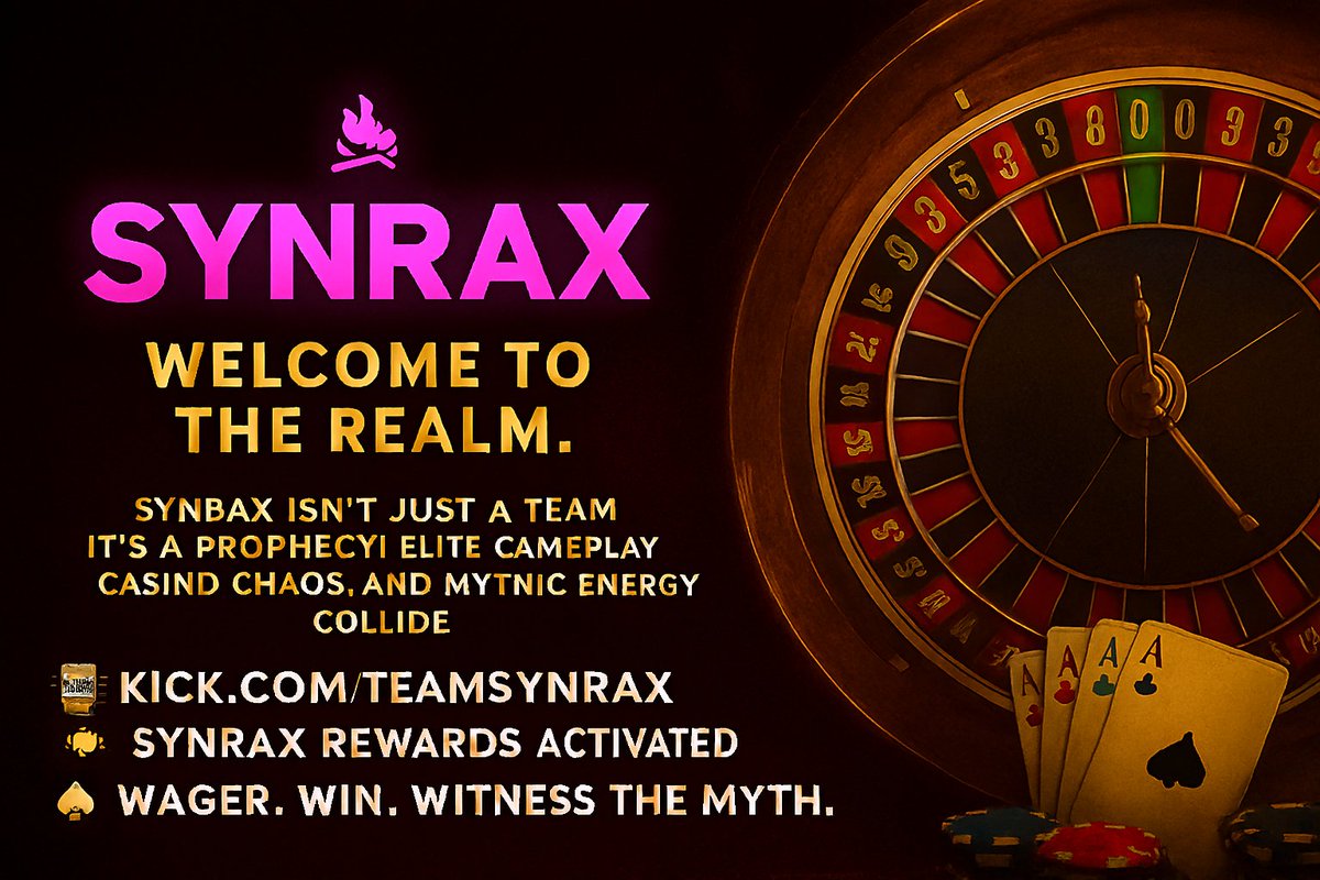 SynraxRewards's tweet photo. 🔥 𝐅𝐨𝐥𝐥𝐨𝐰 𝐒𝐘𝐍𝐑𝐀𝐗.   
Not just a stream—it’s a prophecy.
 🎰 Casino chaos. 
♠️ Mythic energy. 
💥 Rewards Activated. 
Tap in → https://t.co/V2oqoFWYWk  
 #SYNRAX #FollowTheRealm #KickLive #WagerWinWitness https://t.co/RaOWg1AQRV