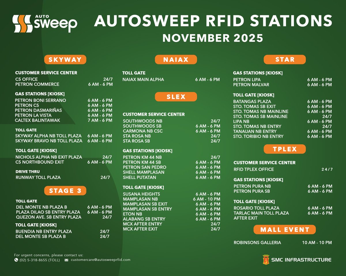 OfficialSLEX's tweet image. Get your Autosweep RFID sticker or have your sticker replaced for free at any of our RFID stations.