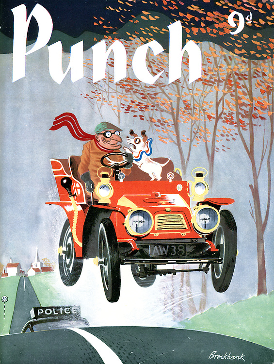 PunchBooks's tweet image. The joys of the open road... in the 1950s... PUNCH cartoon by Russell Brockbank 1956 #motoring #motorists #cars #driving #police #police #speed #autumn